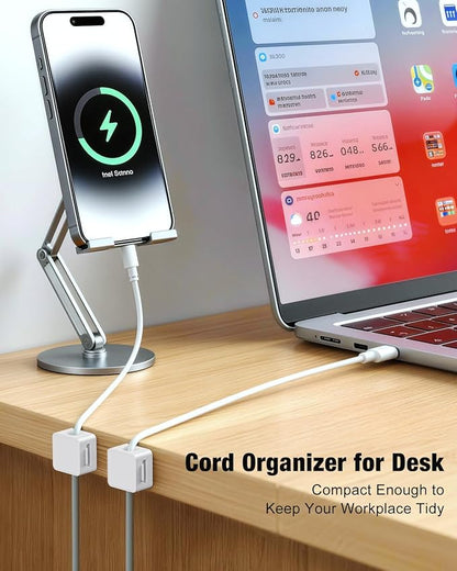 Cord Holder, 6 Pack Magnetic Cable Clips, Adhesive Cord Holder for Nightstand Desk Organizer Car Wall Office Phone Wire Keeper, Clear White