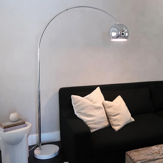 Brightech Olivia Floor Lamp, Arc Lamp for Living Rooms, Standing Lamp with LED Light Bulbs for Bedroom Reading, Great Living Room Décor, Tall Lamp for Offices - Chrome