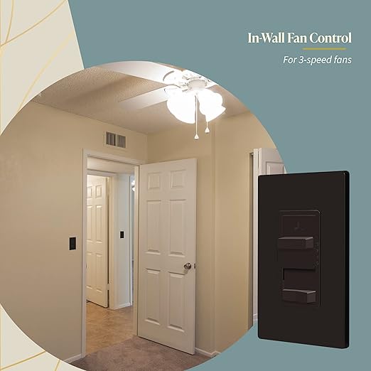 TOPGREENER Kalide Light Switch and 3-Speed Ceiling Fan Control Combo, in Wall Light and Fan Combination Switch, Single Pole, 2.5A, 720W, Neutral Wire Not Required, TGSFS3-BR, Brown