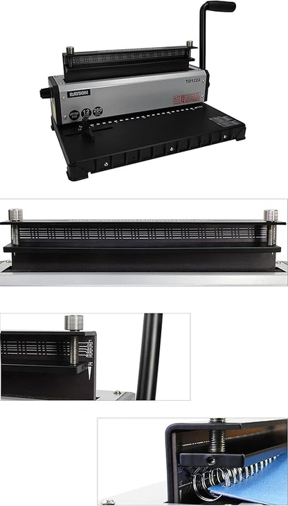 Rayson TD1222 Wire Binding Machine - 2:1 Pitch, Rectangular Holes, 220 Sheet Binding / 12 Sheet Punching Capacity