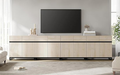WAMPAT Modern TV Stand for TVs up to 120 inch, 4 in 1 Wood Entertainment Center TV Console Table with Adjustable Shelves and Metal Base for Living Room,Bedroom,Light Oak