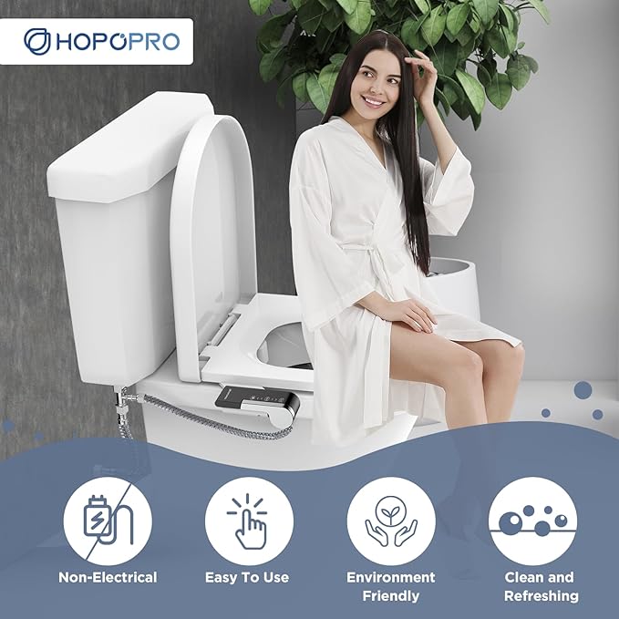 HOPOPRO Toilet Bidet Tank Replacement Cover, Bidet Ultra-Slim Dual Nozzle (Feminine/Rear Wash), Fresh Cold Water Sprayer Toilet Tank Seat for Existing Toilets with Pressure Control, Black