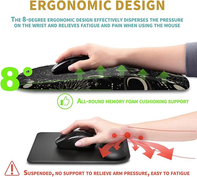 Hokafenle Ergonomic Mouse Pad Wrist Support with Massage Design, Wrist Rest Pain Relief Mousepad with Memory Foam&Non-Slip PU Base,Mouse Pads for Wireless Mouse (12x8 inch,Tarot Constellation)