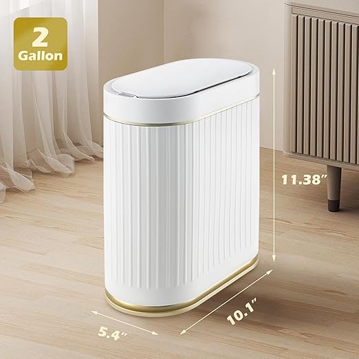 Bathroom Trash Can with Lid Automatic 2 Gallon Motion Sensor Garbage Bin, 7.5 Liter Smart Trash Bin Bathroom Decor, Plastic Garbage Can, Narrow Trash Can for Bedroom, Office, Living Room