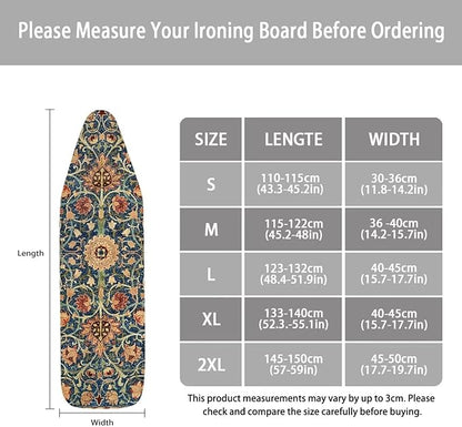 ZCFYGDX Vintage Flower Print 15 x 48 Ironing Board Covers Nylon Buckle Straps Fasteners & Elastic Edge Stain Resistant Breathable,Suitable for Multi-Size Iron Board Relaxing Ironing Experience