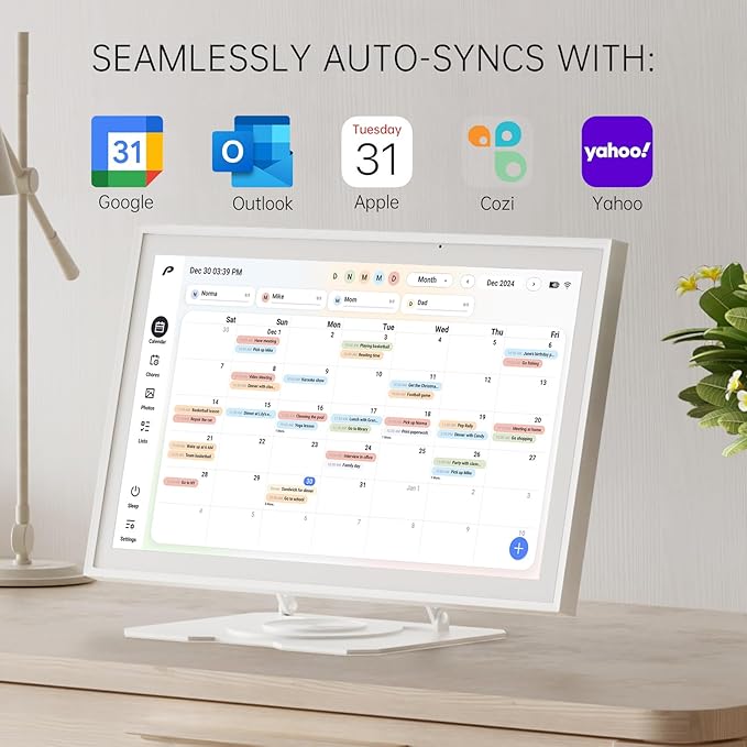 Digital Calendar, 15.6 inch Wall Planner & Chore Chart, Rechargeable Full HD Touchscreen Display, Portable Smart Family Organizer, Event Planner, Desk and Wall mountable, Perfect for Family Schedules - Wall Mount Included No Subscription