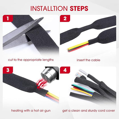 Sonoreboom 2 in 1 Heat Shrink Braided Sleeving Fabric Tubing-Ideal fit Irregular Shape Hose/Cable/Wire (60FT, 1/4"(6mm))