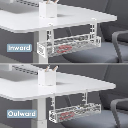 Cable Management, 2 Pack Cable Management Under Desk No Drill, Metal Cord Organizer with Clamp for Standing Desk, Cable Organizer for Home Office, White