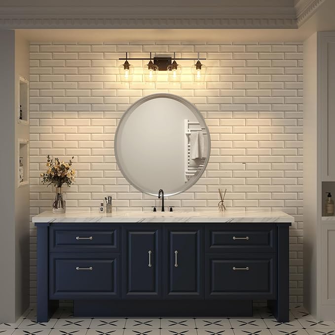 VONLUCE Bathroom Vanity Light, 4 Light Bathroom Light Fixture Over Mirror, Bathroom Wall Lamp with Clear Glass, Modern Black Vanity Lighting fixtures for Bathroom, Bedroom, Hallway