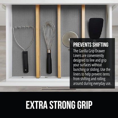 GORILLA GRIP powerGRIP Drawer Shelf and Cabinet Liner, Thick Strong Hold, Non-Adhesive Liners Protect Kitchen Cabinets and Cupboard, Bathroom Drawers, Easy Install, Breathable Mat, 17.5" x10', Gray
