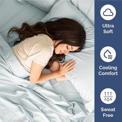 Full Size 4 Piece Sheet Set - Comfy Breathable & Cooling Bed Sheets Set - Hotel Luxury Bedding for Women, Men, Kids, Teens, Boys & Girls - Deep Pockets, Ultra-Soft, Wrinkle Free - Oeko-Tex - Ice Blue