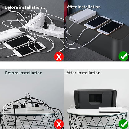 Cord Organizer Box, Cable Hider for Power Strips, Surge Protector, Extension Cord and Wire Management, Cable Management Box (2PCS/Large and Medium Size/Black)