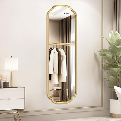 48"x16" Gold Door Mirror Full Length Over The Door with Non-Rusting Metal Frame, Modern Full Body Mirror Bedroom Closet Bathroom