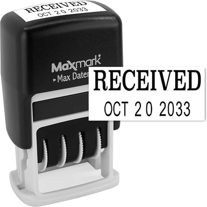 MaxMark Self-Inking Rubber Date Office Stamp with Received Phrase & Date - Black Ink (Max Dater II), 12-Year Band