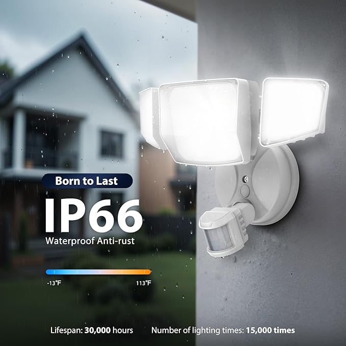 Onforu 90W 10000LM LED Motion Sensor Outdoor Lights, 4-Head Dusk to Dawn Outdoor Lighting, Hardwired Flood Lights, IP66 Waterproof 6500K Security Floodlight for Outside (White)
