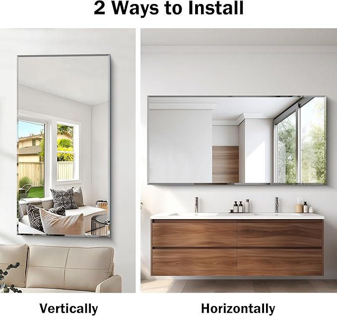 CILIBER Beveled Bathroom Mirror, 30x60 Large Frameless Mirrors for Over Sink, Upgraded Shatterproof Beveled Frameless Vanity Mirror for Bathroom,Bedroom,Living Room and Entryway