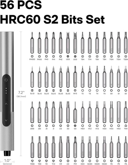 HOTO SNAPBLOQ™ S-A01 3.7V Electric Screwdriver with 56 Bits & 3 Torque Settings, Precision Screwdriver Set, 250RPM, LED Light, Lock Pick Set, Repair Tool Kit for Electronics, Door Bell, Watch