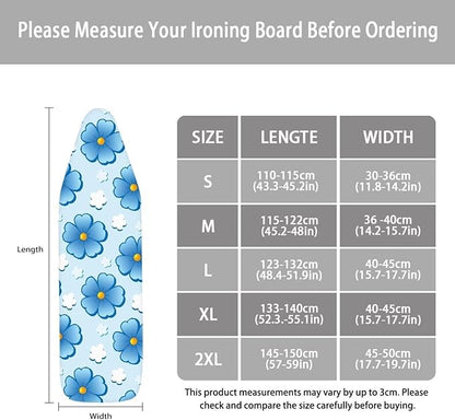 ZCFYGDX Ironing Board Covers Butterfly Blue Flower Print Lightweight & Breathable Anti-Slip & Wear-Resistant (14 x 45 in) Hook & Loop Elastic Edge Easy to Install, Scorch Resistant Decor Size-S