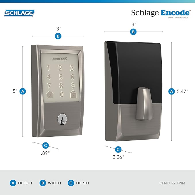 Schlage Encode Smart WiFi Deadbolt Lock for Front Door - Keyless Entry with App or Touchscreen - Works with Alexa, Hey Google, & Airbnb - Create Codes for Guests - Satin Nickel Silver