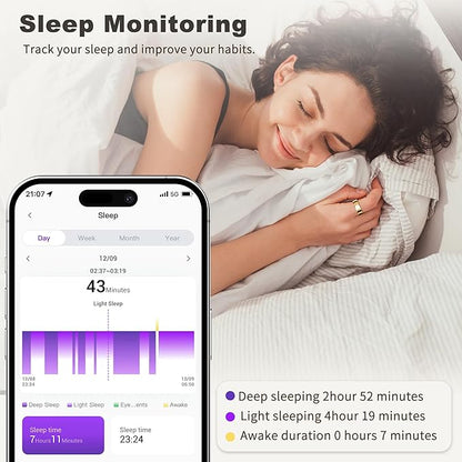 Smart Ring for Women Men, Fashion Minimalist Fitness Ring & Sleep Tracker Ring with Heart Rate, Blood Pressure, Waterproof Health Rings, Valentine's Day Gifts for Women, No Subscription (Size 8, Gold)