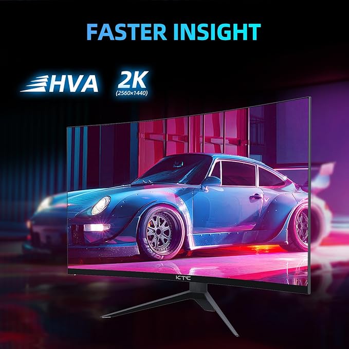 KTC 27 inch WQHD 180Hz 1ms Curved Gaming Monitor 1440P 144Hz Monitor 132% sRGB HVA FreeSync DisplayPort/HDMI/USB VESA Computer Monitor for Gamers (DP Cable Included)
