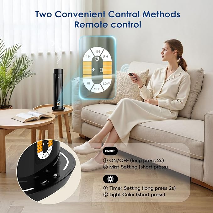 Waterless Scent Diffuser – 1200 Sq Ft Coverage, Essential Oil Diffuser with Remote Control, Quiet Aromatherapy Diffuser with LED Light & Timer, Scent Air Machine for Home, Office, Hotel