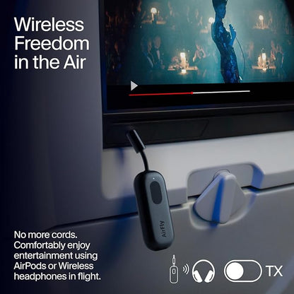 Twelve South AirFly Pro Bluetooth Wireless Audio Transmitter/Receiver for up to 2 AirPods/Wireless Headphones; Use with Any 3.5 mm Audio Jack, Black
