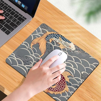 Koi Fish Japanese Tattoo Square Mouse pad, Texture, Waterproof, Anti Slip Rubber Base, Computer Mouse pad, Laptop Mouse pad