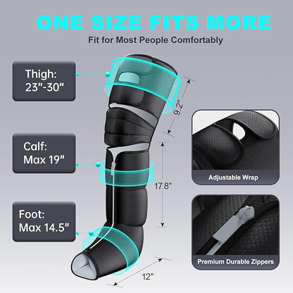 Leg Massager with Heat and Compression, Foot Massager for Circulation and Pain Relief, 3 Timers, 12 Intensity, 6 Modes,3 Heating with Knee Massager,Gift for Man Woman Parents,Black