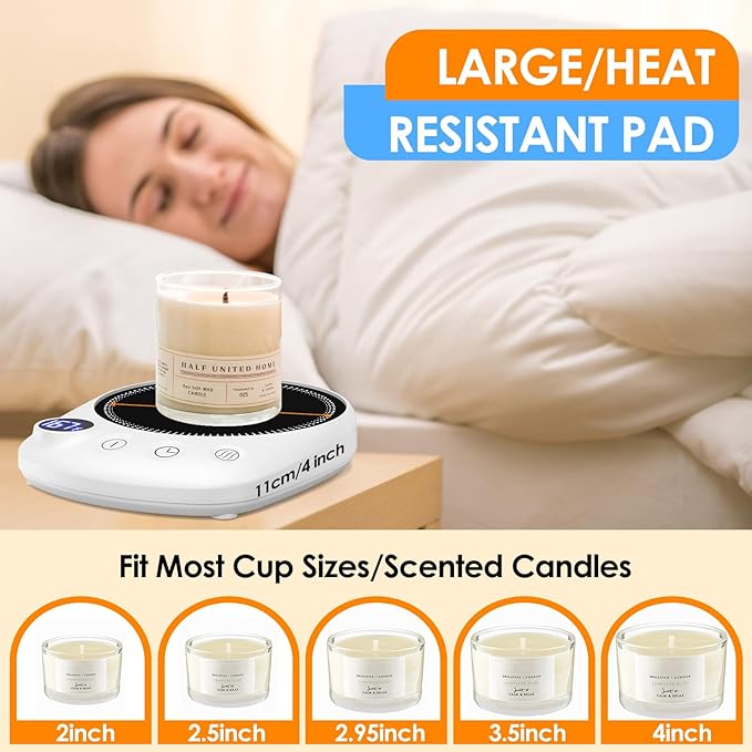 Coffee Mug Warmer - Fastest Heating & Highest Temperature, Coffee Cup Warmer for Desk Auto Shut Off, 4 Temp Settings & 1-12H Timer, Smart Electric Beverage Warmer for Coffee Candle (White)