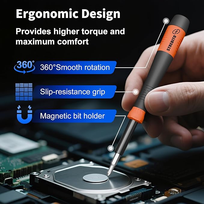 STREBITO Precision Screwdriver Set 64 in 1 Small Screwdriver Set with Torx, Triwing, Pentalobe Star, Mini Repair Tool Kit for Computer, PC, Laptop, Phone, PS5, XBOX, Switch, Eyeglasses, Electronic