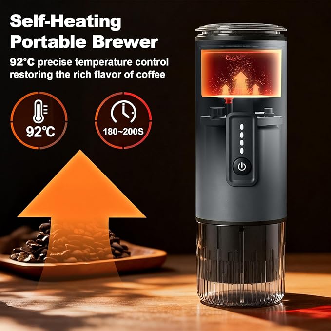 Portable Coffee Maker, 3 in 1 Electric Espresso Machine Set, Rechargeable Self-Heating Brewer with Carrying Bag and Coffee Stand for Office Camping, Hiking