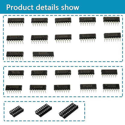 49Pcs 25 Types 74HCxx and 74LSxx Series Logic IC Assortment Kit & IC Socket,Minidodoca Logic IC Series Shift Output Registers、Transceiver、Decade Counters、Multiplexer/Decoders、Hex Inverters IC chip