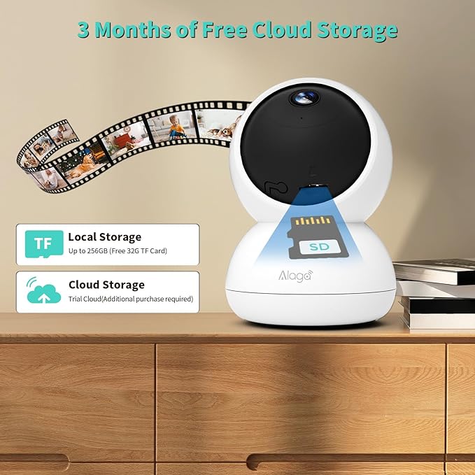 Alaga 3K Indoor Security Camera,5G and 2.4G WiFi,360° Pan and Tilt,AI Human Pet MotionDetection,Night Vision,Two-Way Audio,Compatible with Alexa & Google Assistant,Free 64G SD Card