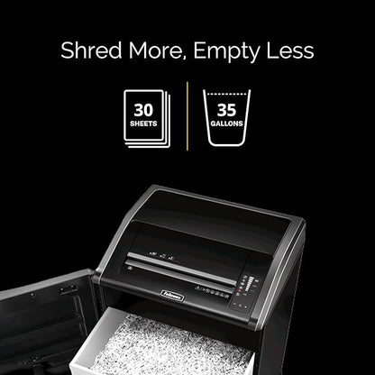 Fellowes Powershred 485Ci 100% Jam Proof Commercial Grade, Quiet Operation 30-Sheet Cross-Cut Paper Shredder, TAA Compliant (38485), Black