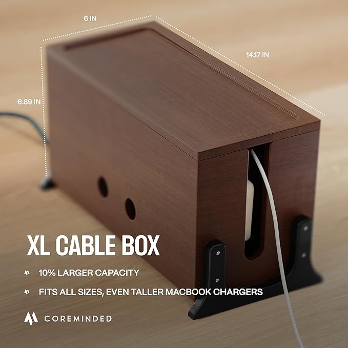 Extra Large Cable Management Box, Wood Cord Hider Box & Organizer for Power Strip, TV Wires & Desk Cable Storage