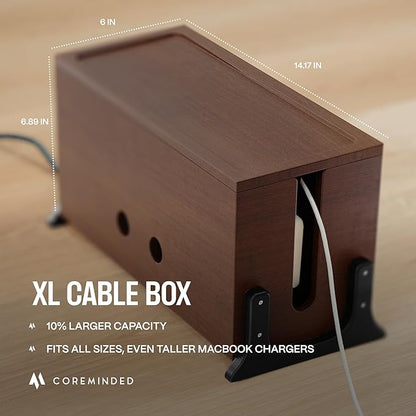 Extra Large Cable Management Box, Wood Cord Hider Box & Organizer for Power Strip, TV Wires & Desk Cable Storage