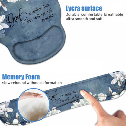 Keyboard Wrist Rest + Mouse Pad Wrist Support Set with Coasters, Non-Slip PU Base Ergonomic Mousepad for Home Office Working Studying Easy Typing & Pain Relief, Quote Bible Verses Psalm 46:5