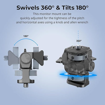 SmallRig Adjustable Camera Monitor Mount, 360° Swivel and 180° Tilt Monitor Holder, with 1/4"- 20 Screws, Bouncy Locating Pins, Anti-Twist Design, for Ninja V and V+ Monitors