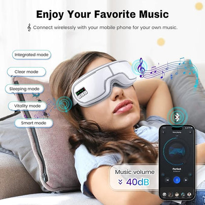 Eye Massager with Heat,Heated Eye Mask, Compression Massage,Eye Massager for Migraine Relief, Reduces Dark Circles & Strain, Improves Sleep, Ideal Gift for Men/Women,White