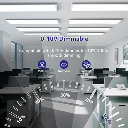 AIKVSXER 1x4 Led Flat Panel Light Surface Mount-2 Pack, 50W 5500Lm Dual Selectable 5CCT 3000K/4000K/5000K/5700K/6500K and Wattage 30-50W 0-10V Dimmable Ceiling Light Fixture for Kitchen/Laundry