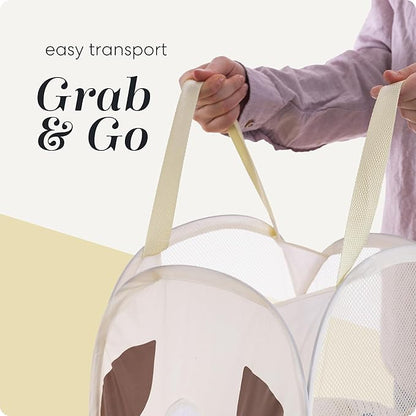 Handy Laundry Collapsible Mesh Pop-Up Hamper with Wide Opening and Side Pocket - Breathable, Sturdy, Foldable, Space-Saving Design (Puppy)