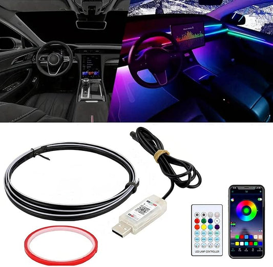 Goodream Interior Car Ambient Lighting Kit, 43.3 Inches RGB USB LED Ultrathin Acrylic Strip Lights Neon Accessories for Cars Truck SUV Center Console Dashboard with APP&Remote Control