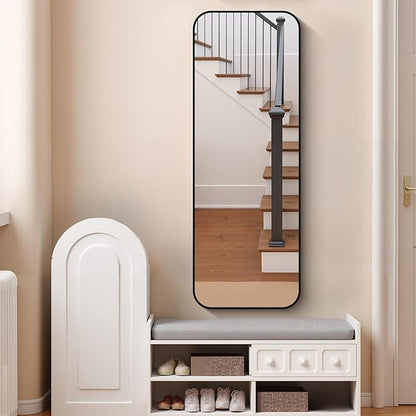 FORBATH Bathroom Mirror 20" x 55", Rectangle Black Bathroom Mirror with Black Aluminum Frame Rounded Corner, Wall Mounted Mirror for Bedroom Entryway Living Room