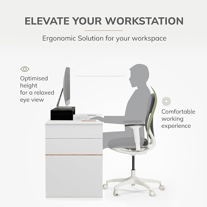 Anji Mountain Wooden Monitor Stand - Elegant Monitor Riser, Perfect Monitor Stand for Desk Organization, Durable Wood Construction monitor stands, Enhances Ergonomics and Workspace Efficiency,Black