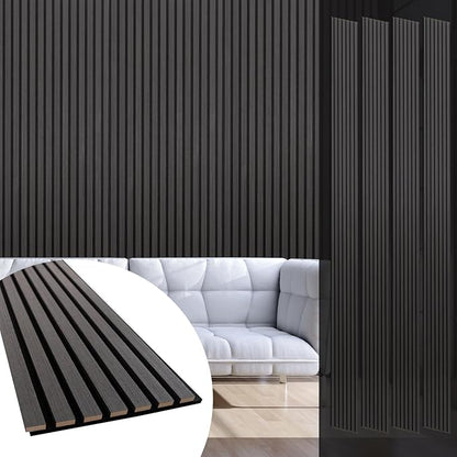 Yuzzy Wood Panels for Wall and Ceiling - 108 x 11 Inch Wood Slat Acoustic Panels 4 PCS - Modern Sound Absorbing Wall Panels for Interior Wall Decor for Home, Office, Studio - Rustic Black Oak