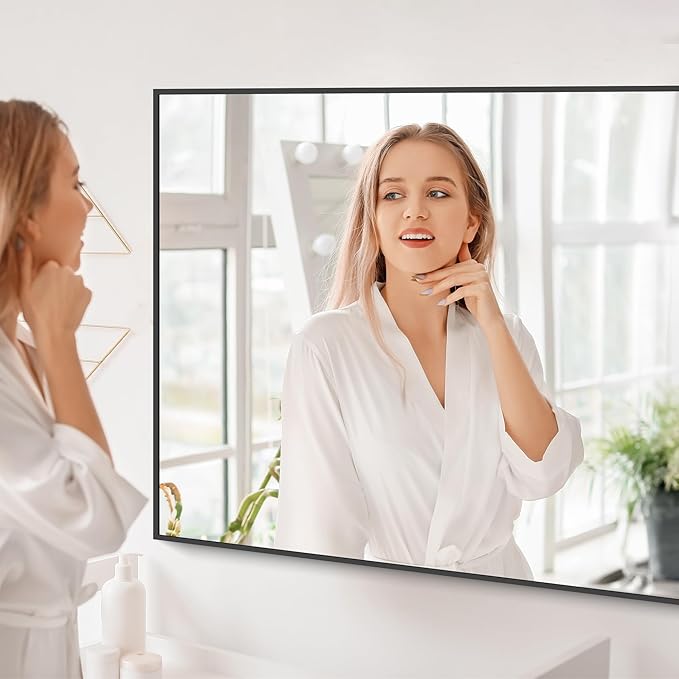 Black Bathroom Mirror for Wall, 60x30 Inch Rectangle Mirrors with Metal Frame, Modern Vanity Wall Mirror Decor for Bathroom Living Room, Entryway Hangs Horizontal or Vertical