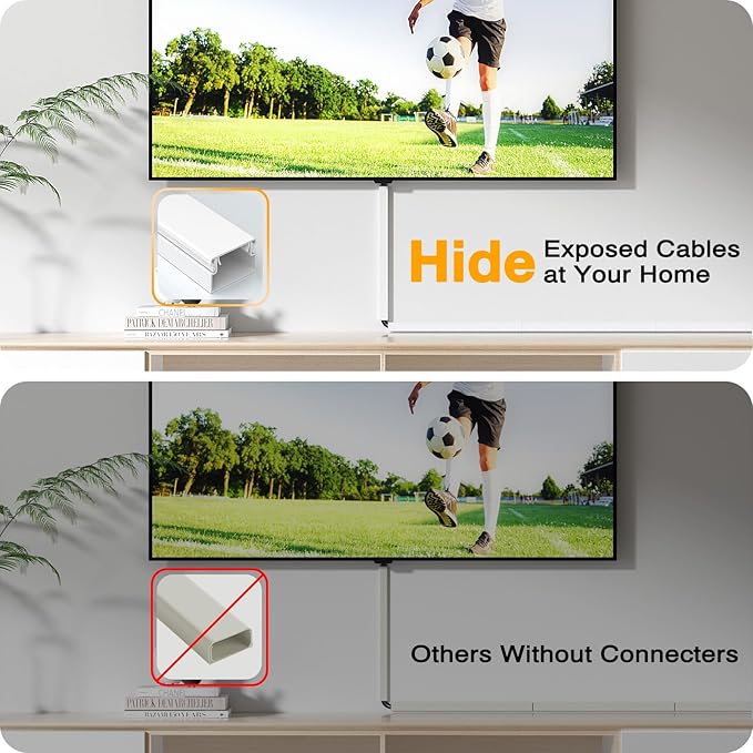 Delamu Cord Hider Wall, 63in Cord Covers for 1 Wire on Wall, Premium Cable Hider Wire Covers for Cords, Self-Adhesive Cable Cover Management, Easy Set-up Wires Hiders for TV, W0.55 H0.4in, White