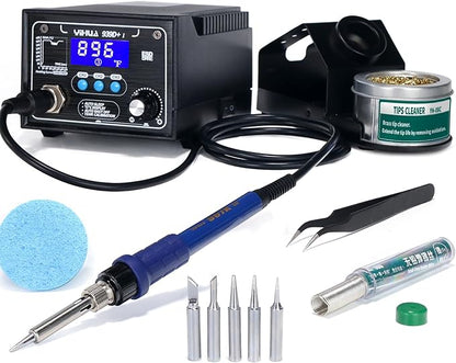 YIHUA 939D+ I Soldering Station, Upgraded, 75 Watt Equivalent with 3 Memories, °C/°F LCD display, Sleep Function, Automatic Shutdown & Brushed Aluminum Panel(Iron-burn Resistant)