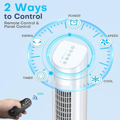 MYICY Evaporative Air Cooler, 35" Windowless Air Conditioner Portable w/3 Speeds, 25ft Remote, Smart Timer & Water Tank, Portable Air Conditioners No Windows Needed, 90°Oscillating AC Unit for Room